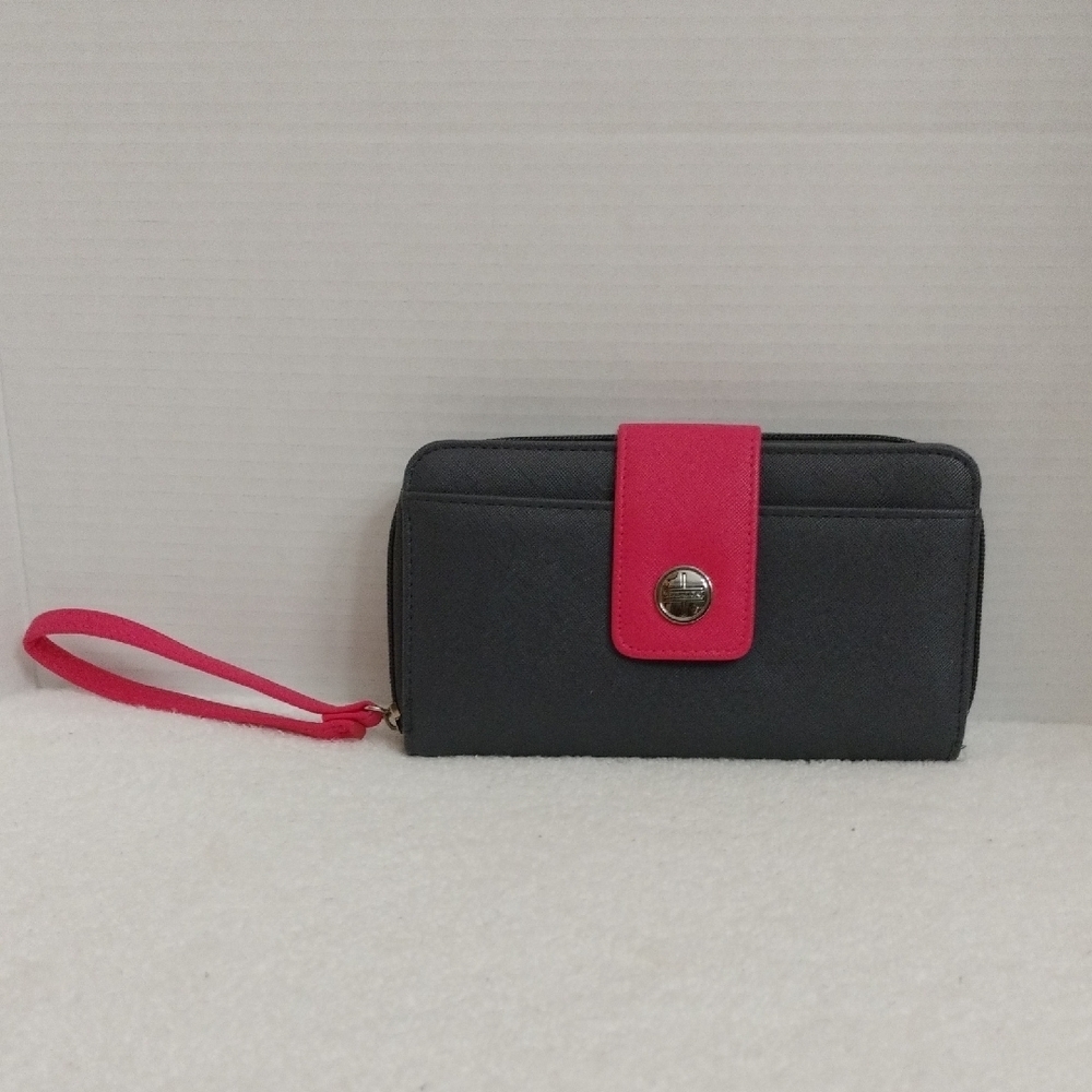 T Tahari Black Wallet with Pink Strap